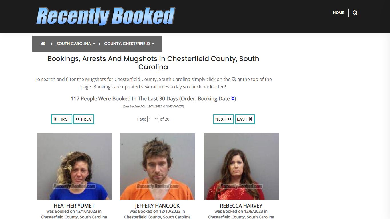 Bookings, Arrests and Mugshots in Chesterfield County, South Carolina